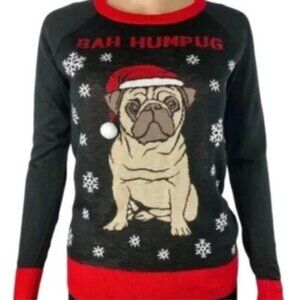 Well Worn Bah Humpug Holiday Ugly Christmas Sweater Dog Pug Tacky Party
